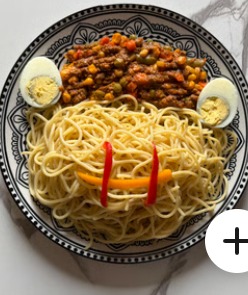 Homemade Spaghetti with Vegetables & Hard-Boiled Eggs