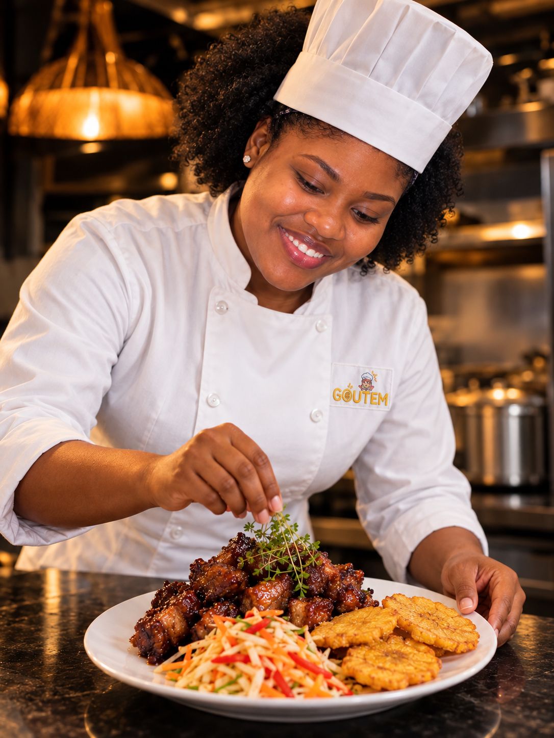 Chef plating a dish in the GOUTEM kitchen